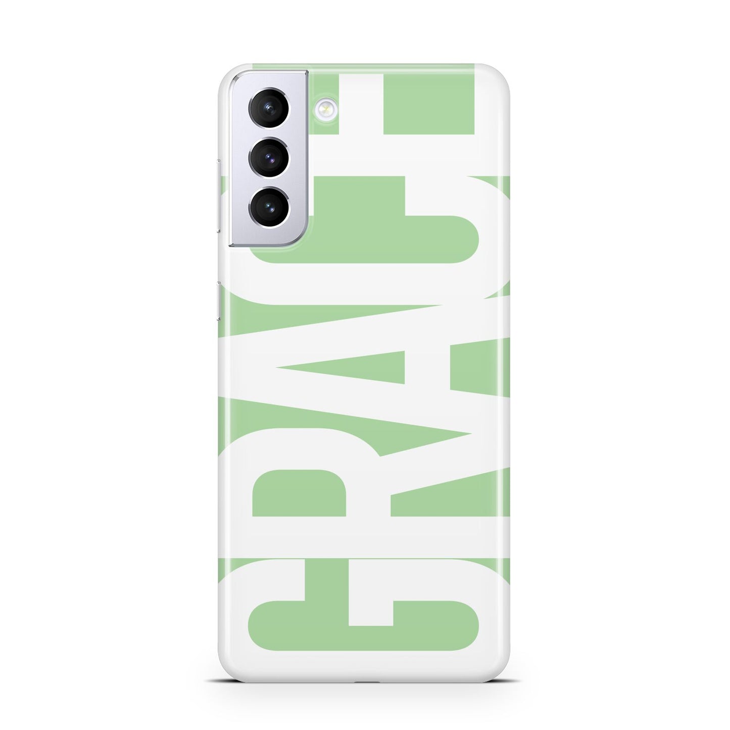 Pale Green with Bold White Text Samsung S21 Plus Case