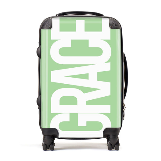 Pale Green with Bold White Text Suitcase