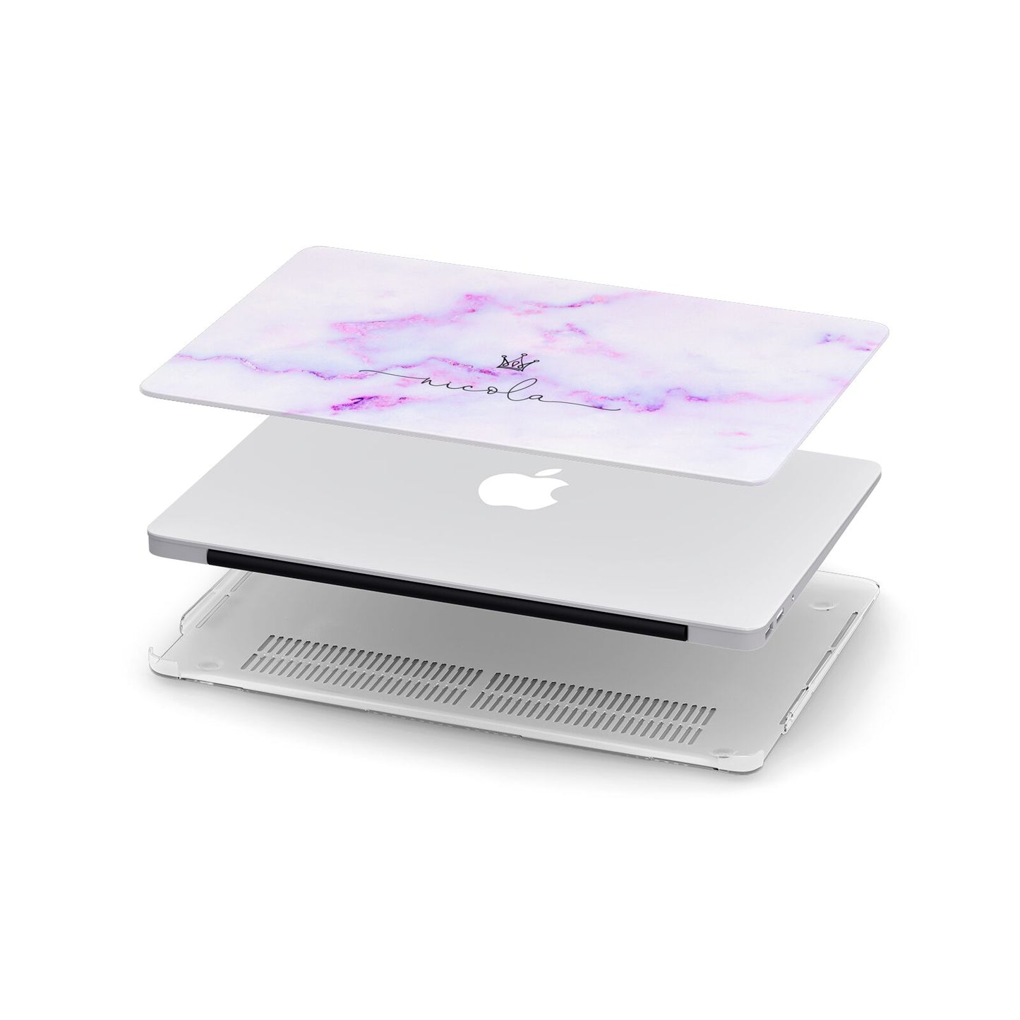 Pale Purple Glitter Marble with Crowned Name Apple MacBook Case in Detail