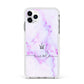 Pale Purple Glitter Marble with Crowned Name Apple iPhone 11 Pro Max in Silver with White Impact Case