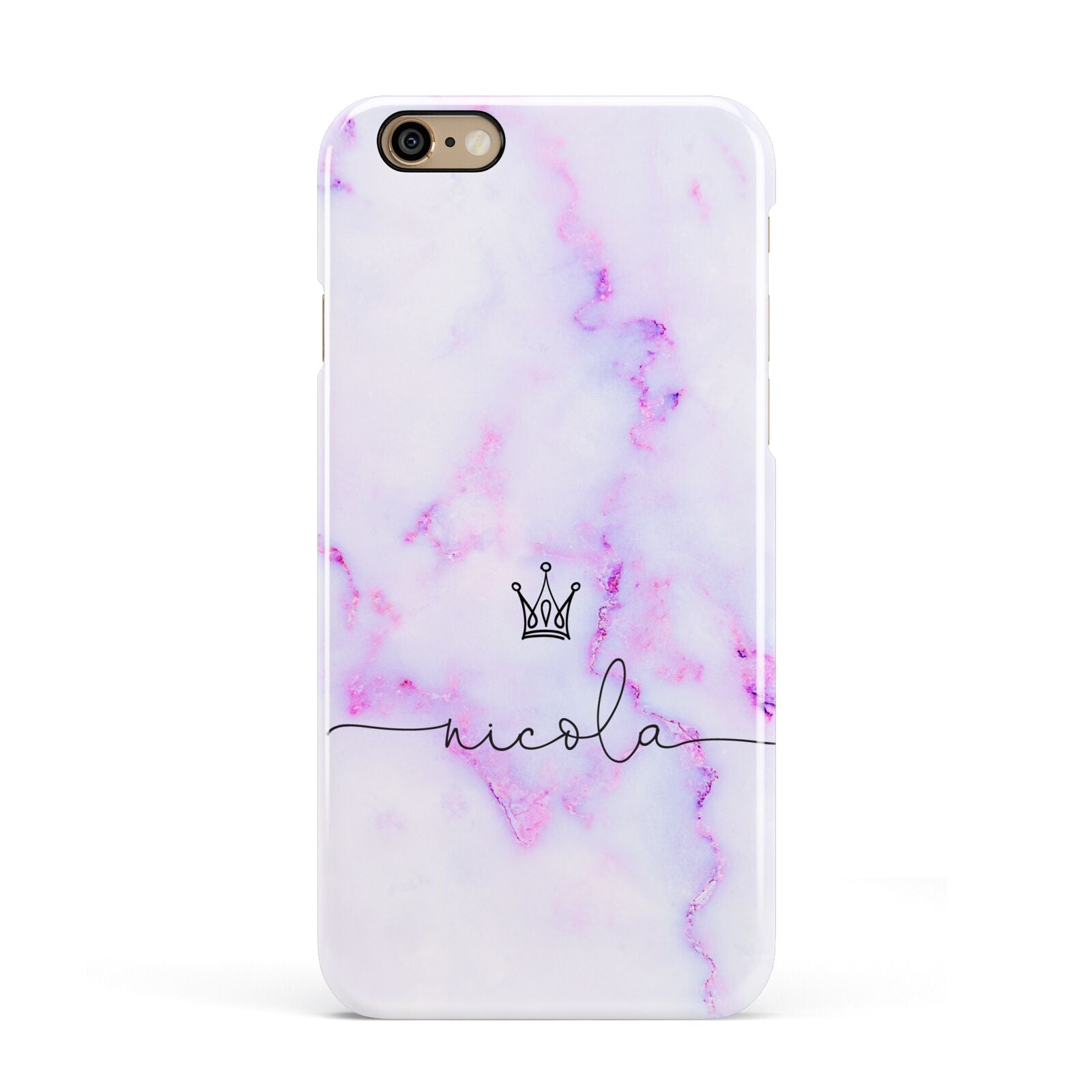 Pale Purple Glitter Marble with Crowned Name Apple iPhone 6 3D Snap Case