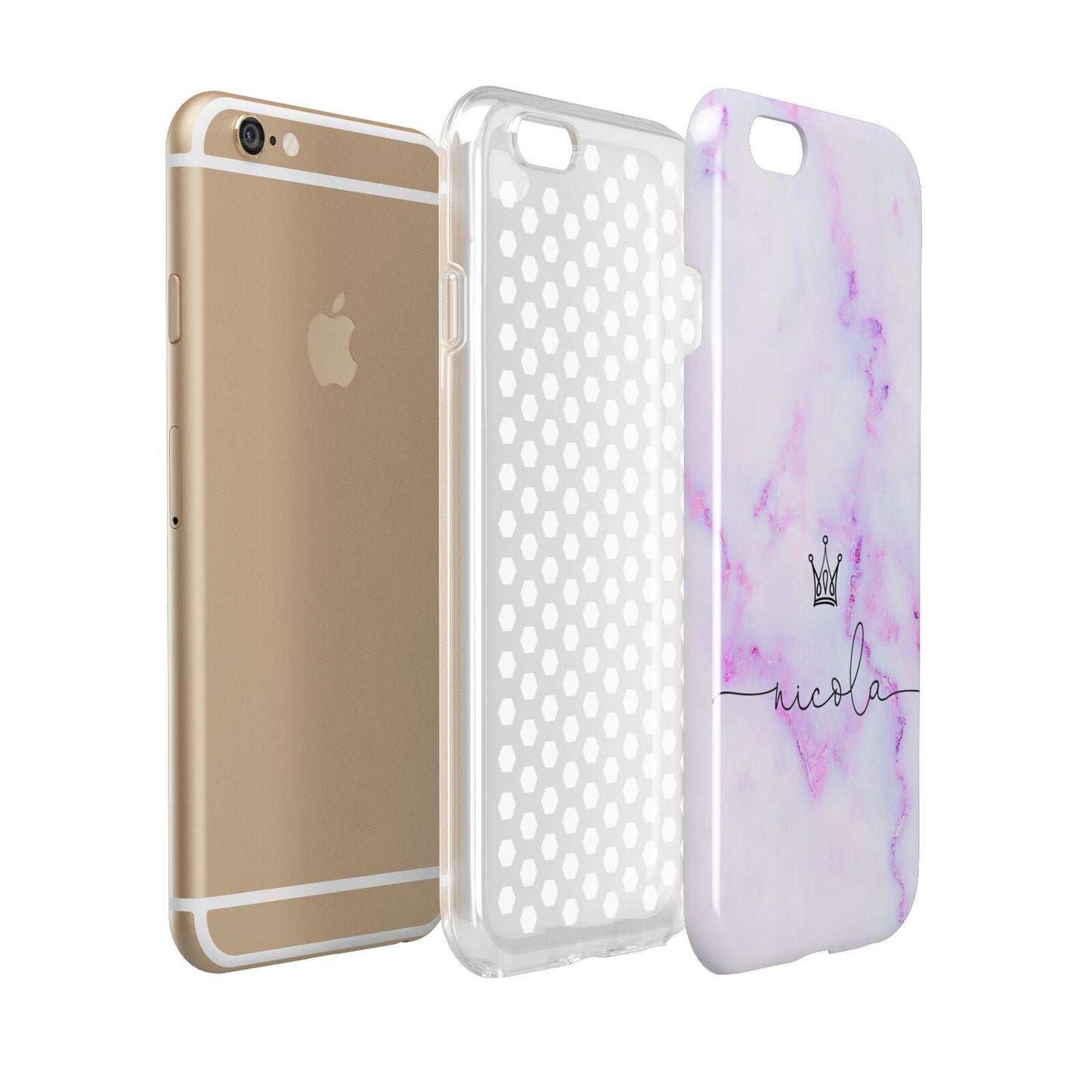 Pale Purple Glitter Marble with Crowned Name Apple iPhone 6 3D Tough Case Expanded view