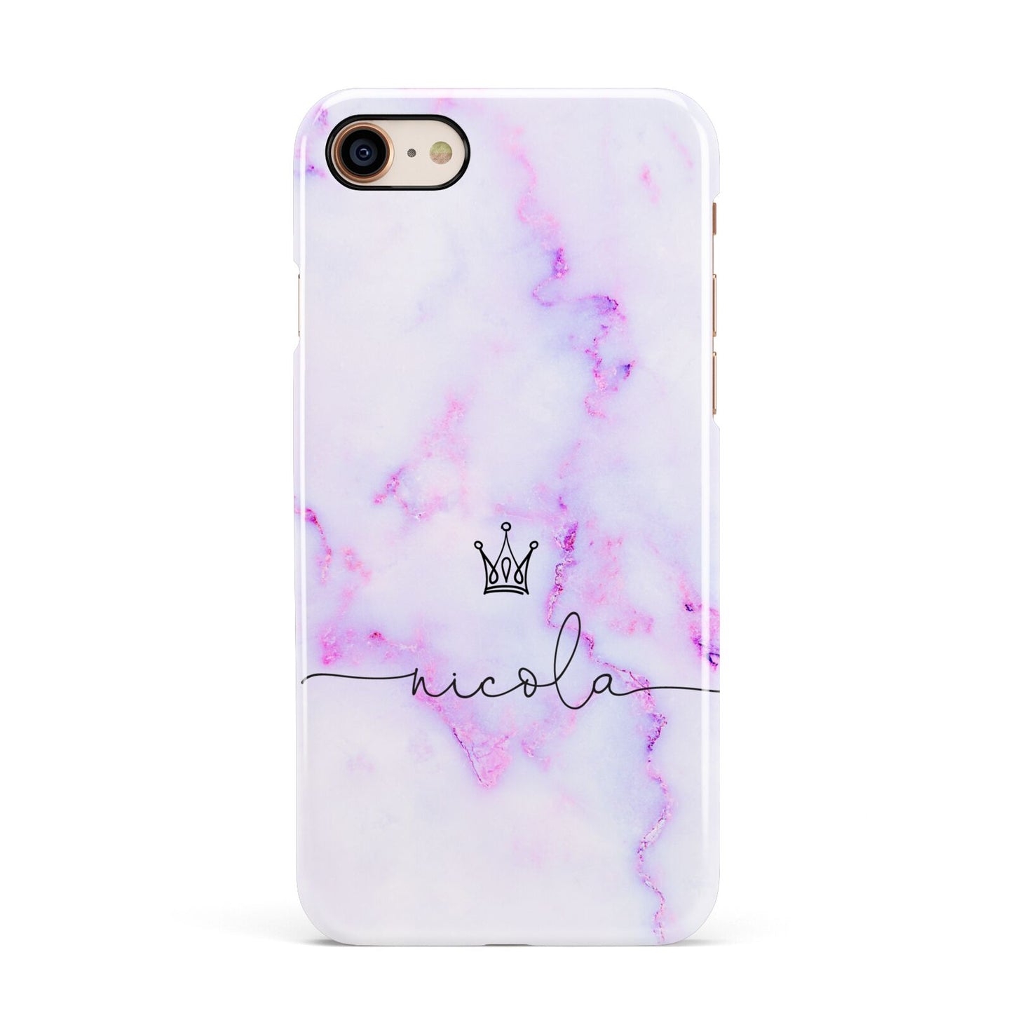 Pale Purple Glitter Marble with Crowned Name Apple iPhone 7 8 3D Snap Case