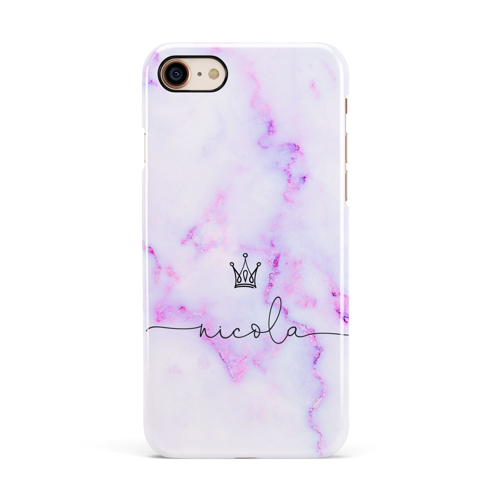 Pale Purple Glitter Marble with Crowned Name Apple iPhone 7 8 3D Snap Case