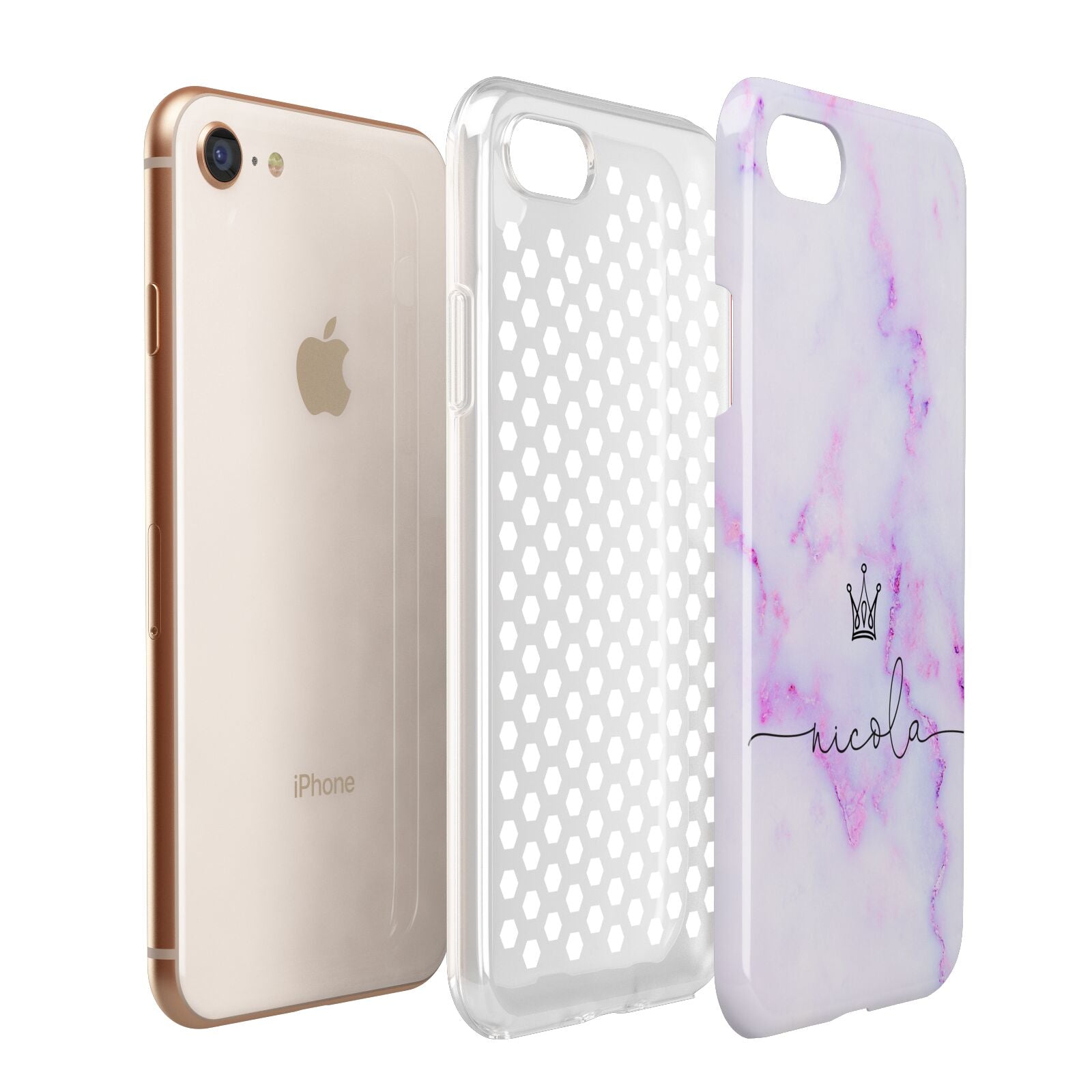 Pale Purple Glitter Marble with Crowned Name Apple iPhone 7 8 3D Tough Case Expanded View