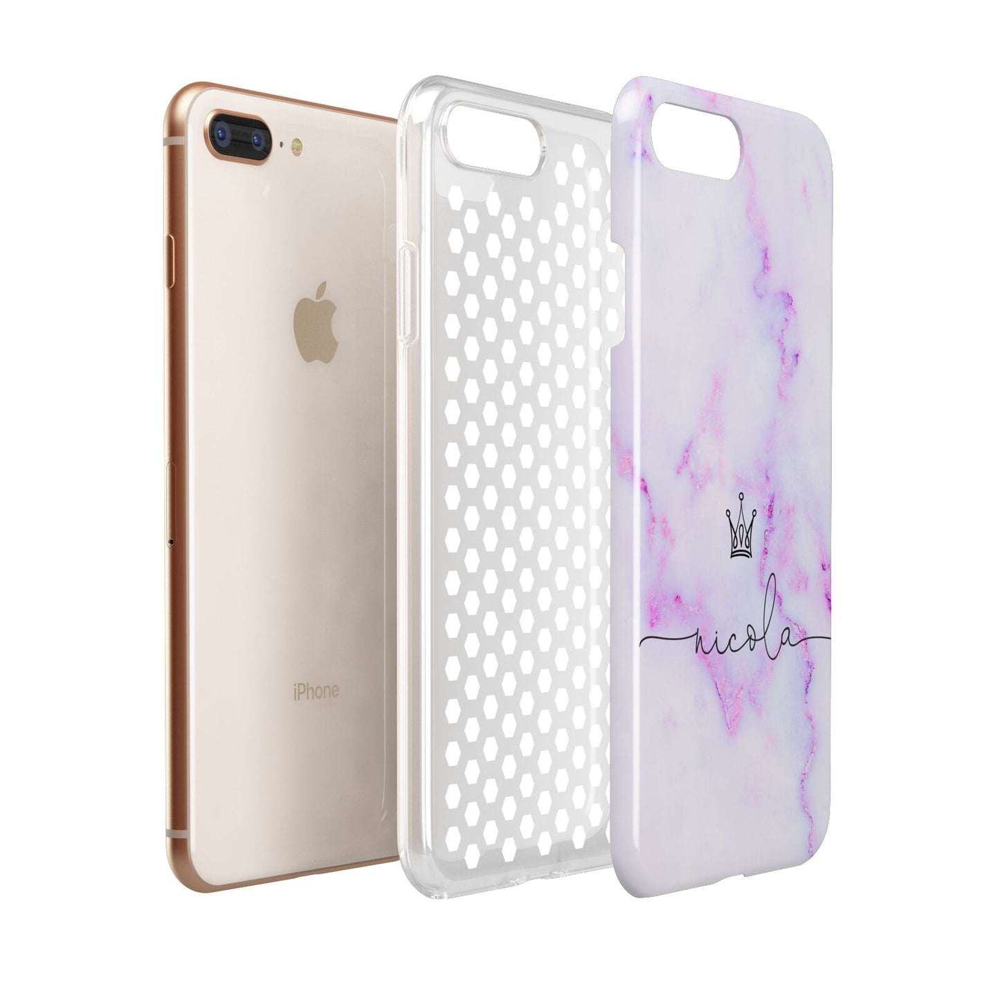 Pale Purple Glitter Marble with Crowned Name Apple iPhone 7 8 Plus 3D Tough Case Expanded View