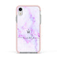 Pale Purple Glitter Marble with Crowned Name Apple iPhone XR Impact Case Pink Edge on Silver Phone