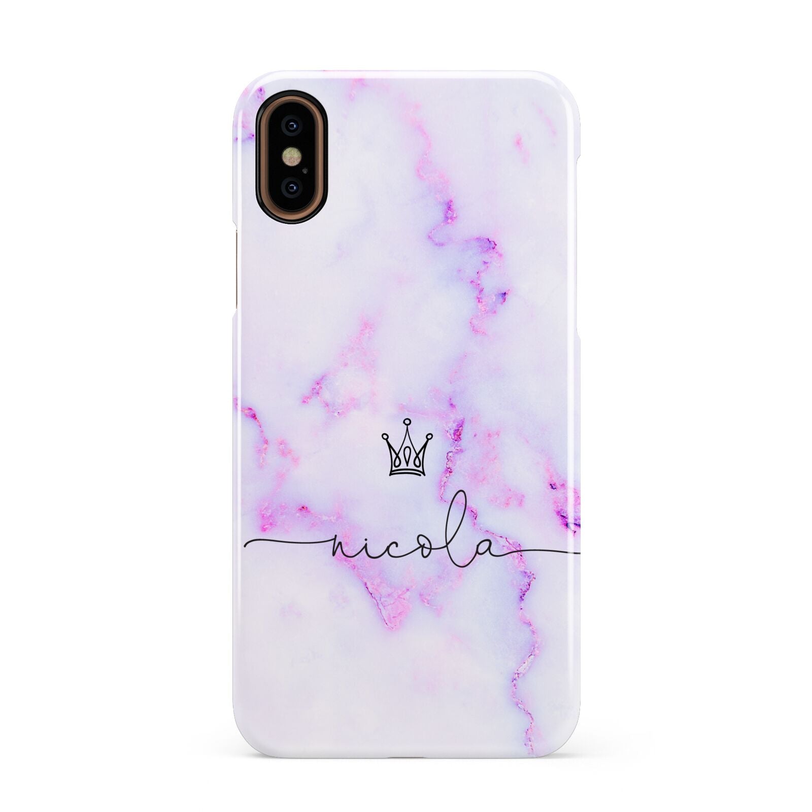 Pale Purple Glitter Marble with Crowned Name Apple iPhone XS 3D Snap Case