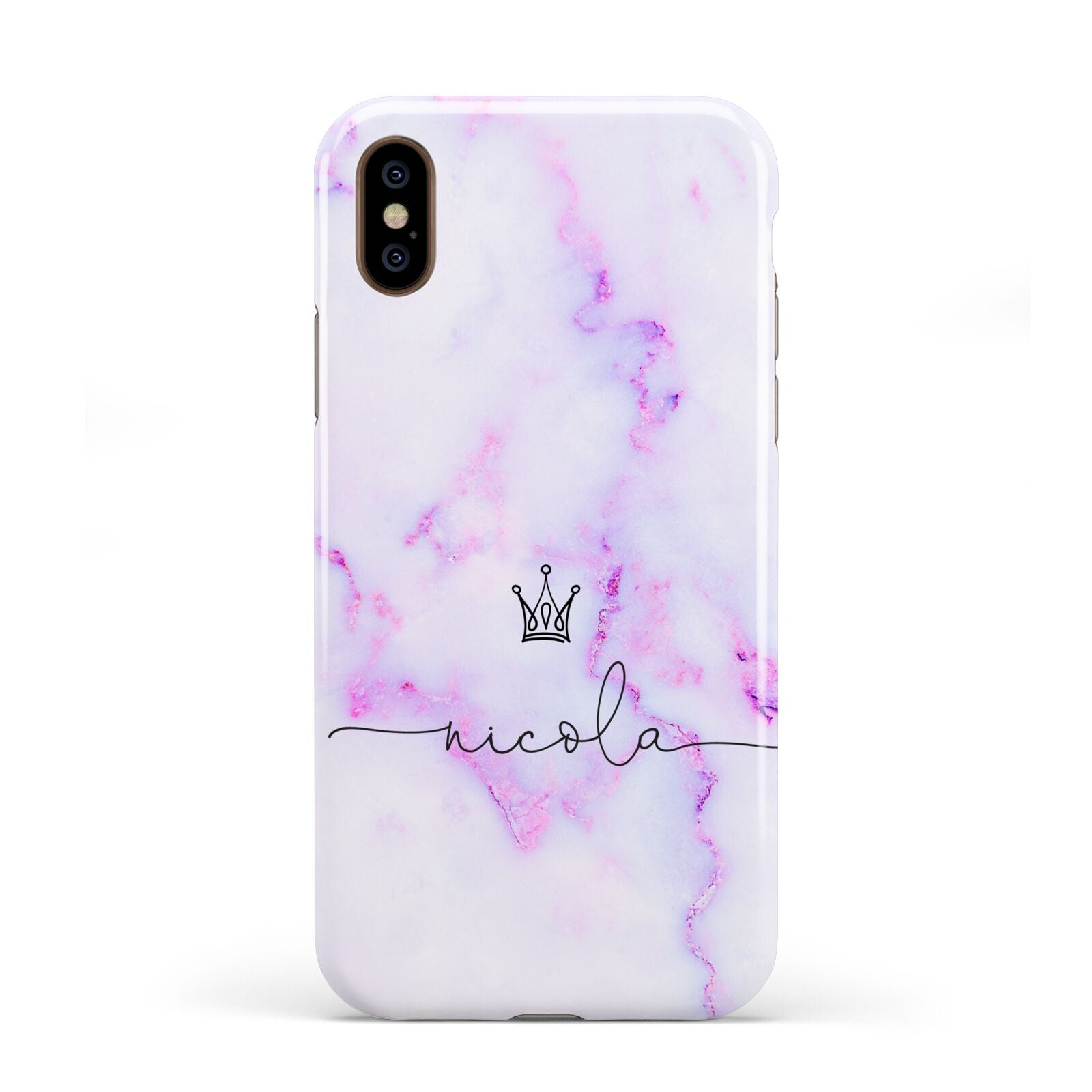 Pale Purple Glitter Marble with Crowned Name Apple iPhone XS 3D Tough
