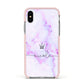 Pale Purple Glitter Marble with Crowned Name Apple iPhone Xs Impact Case Pink Edge on Silver Phone