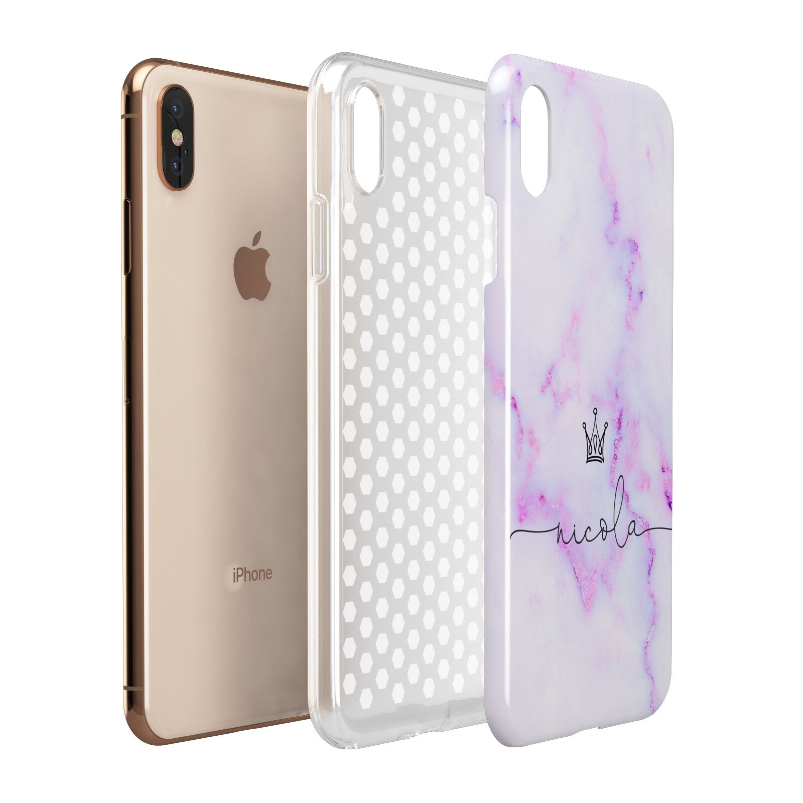 Pale Purple Glitter Marble with Crowned Name Apple iPhone Xs Max 3D Tough Case Expanded View