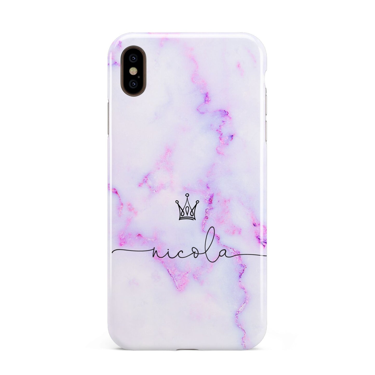 Pale Purple Glitter Marble with Crowned Name Apple iPhone Xs Max 3D Tough Case