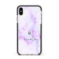 Pale Purple Glitter Marble with Crowned Name Apple iPhone Xs Max Impact Case Black Edge on Silver Phone