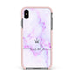 Pale Purple Glitter Marble with Crowned Name Apple iPhone Xs Max Impact Case Pink Edge on Black Phone