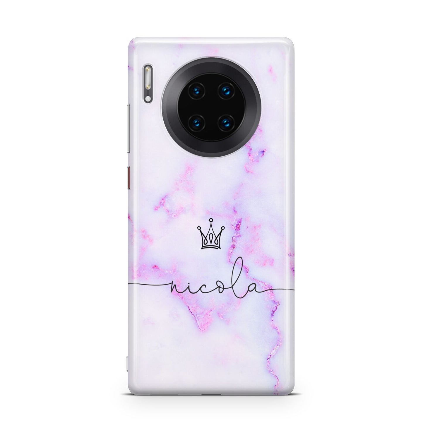 Pale Purple Glitter Marble with Crowned Name Huawei Mate 30 Pro Phone Case