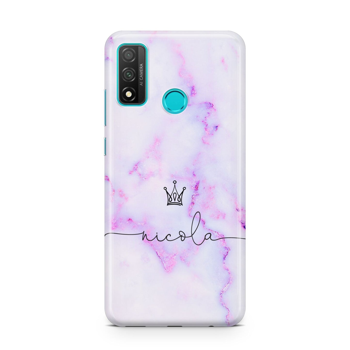 Pale Purple Glitter Marble with Crowned Name Huawei P Smart 2020