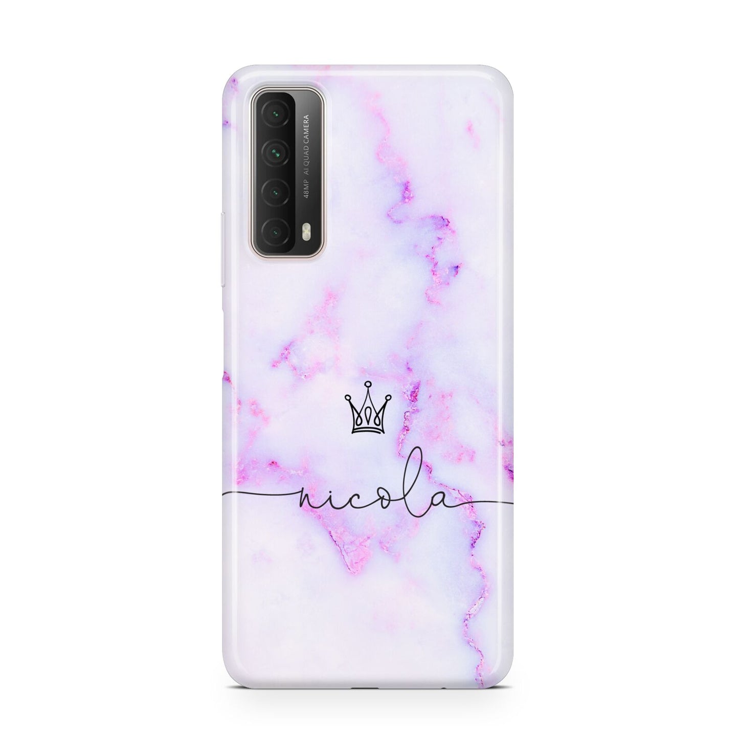 Pale Purple Glitter Marble with Crowned Name Huawei P Smart 2021