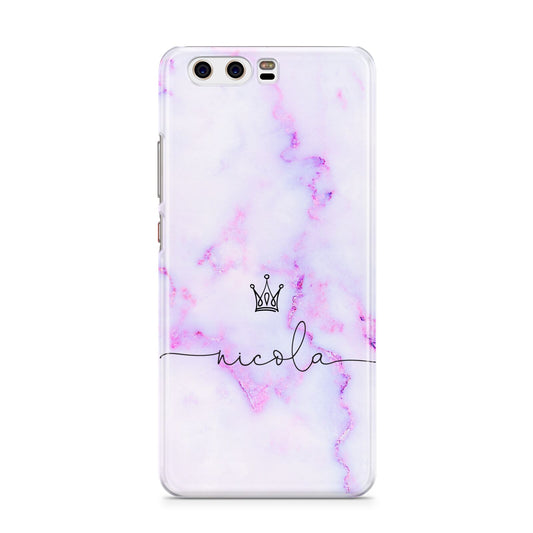 Pale Purple Glitter Marble with Crowned Name Huawei P10 Phone Case