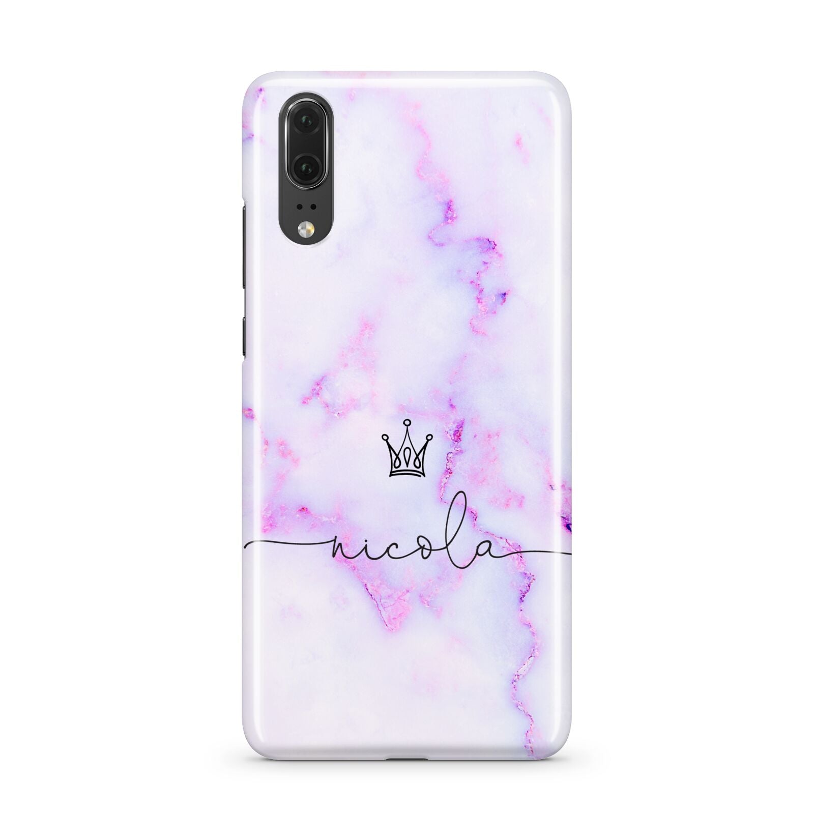 Pale Purple Glitter Marble with Crowned Name Huawei P20 Phone Case