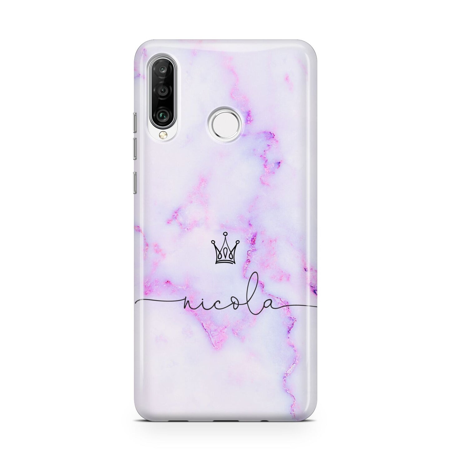 Pale Purple Glitter Marble with Crowned Name Huawei P30 Lite Phone Case