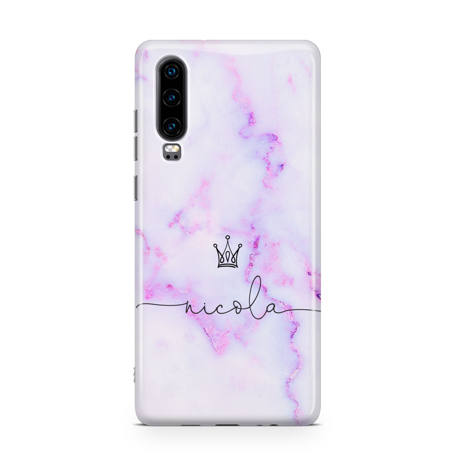 Pale Purple Glitter Marble with Crowned Name Huawei P30 Phone Case