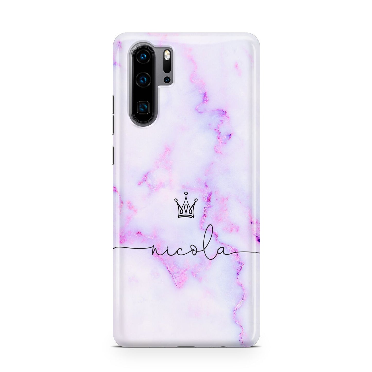 Pale Purple Glitter Marble with Crowned Name Huawei P30 Pro Phone Case