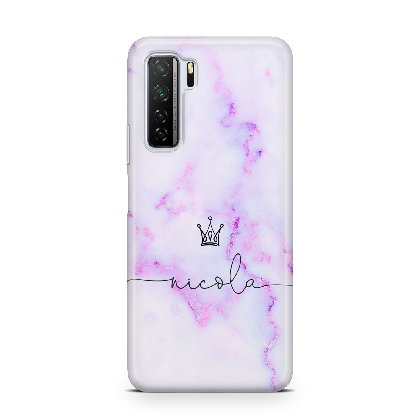 Pale Purple Glitter Marble with Crowned Name Huawei P40 Lite 5G Phone Case