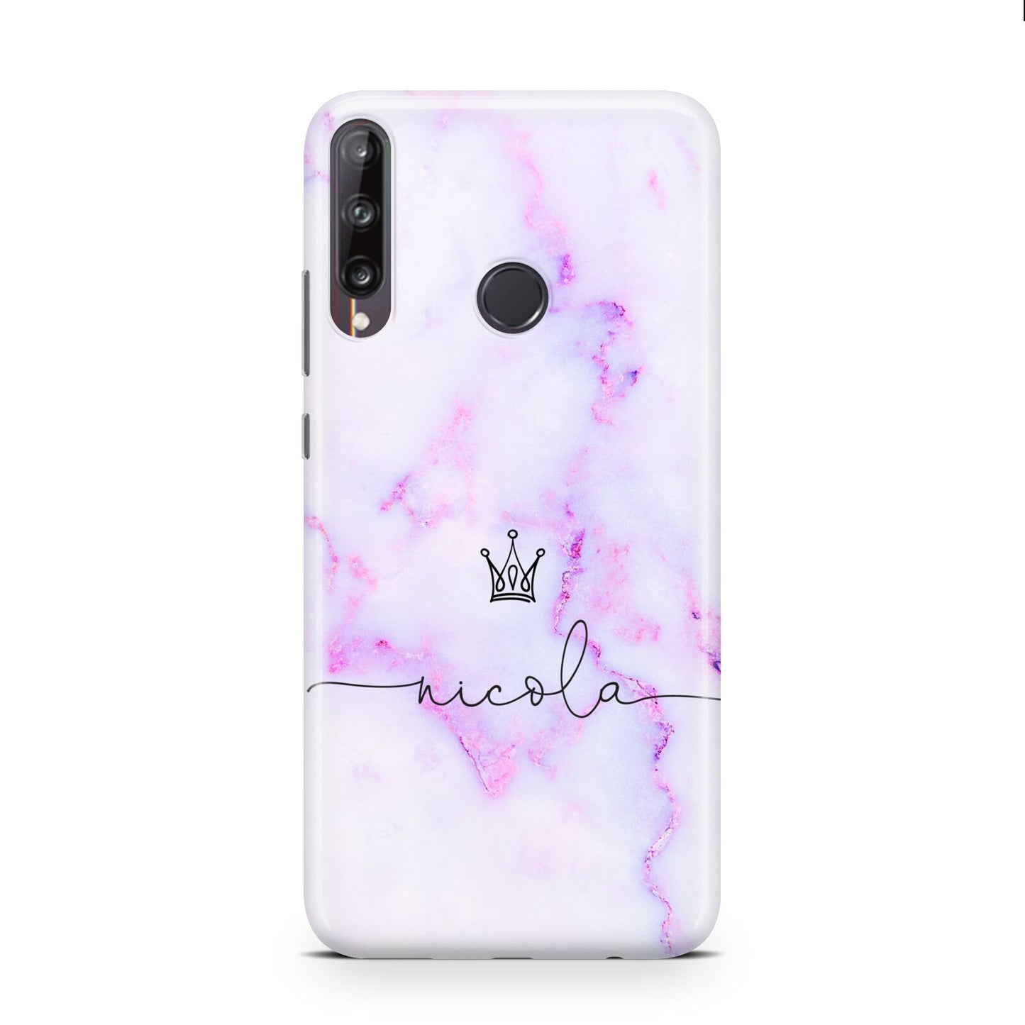 Pale Purple Glitter Marble with Crowned Name Huawei P40 Lite E Phone Case