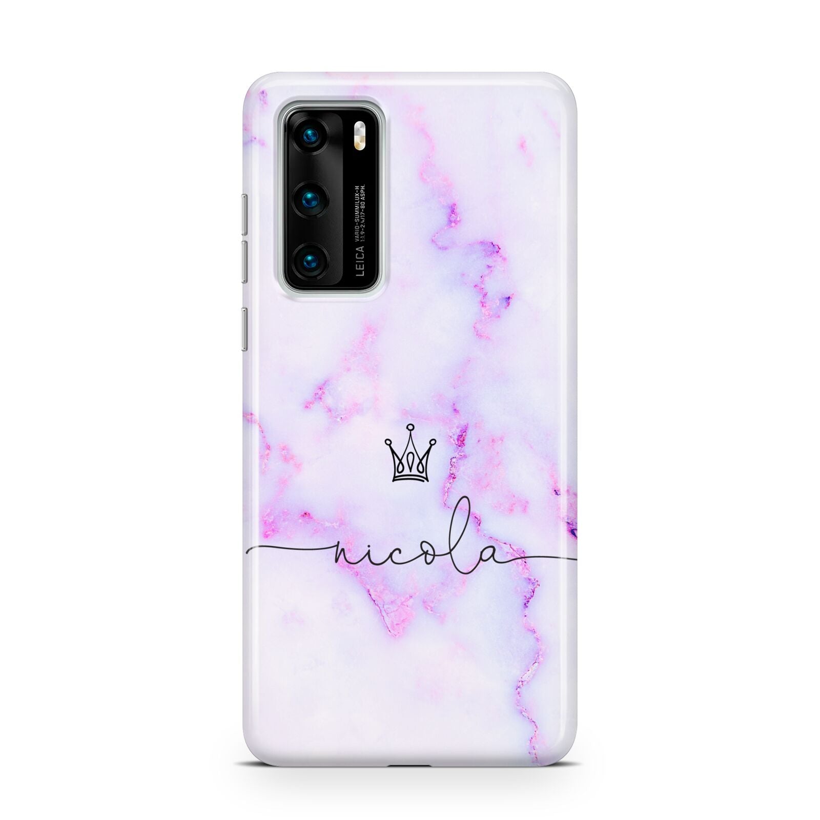 Pale Purple Glitter Marble with Crowned Name Huawei P40 Phone Case