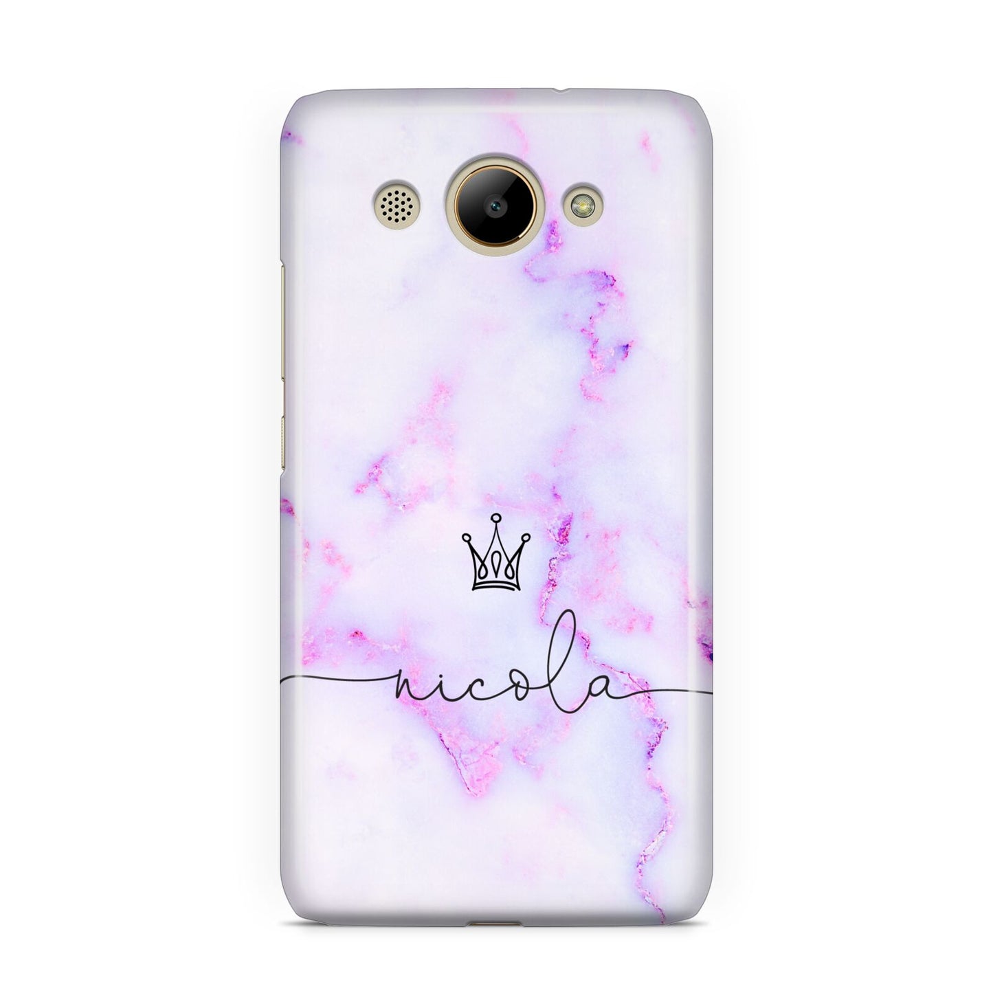 Pale Purple Glitter Marble with Crowned Name Huawei Y3 2017