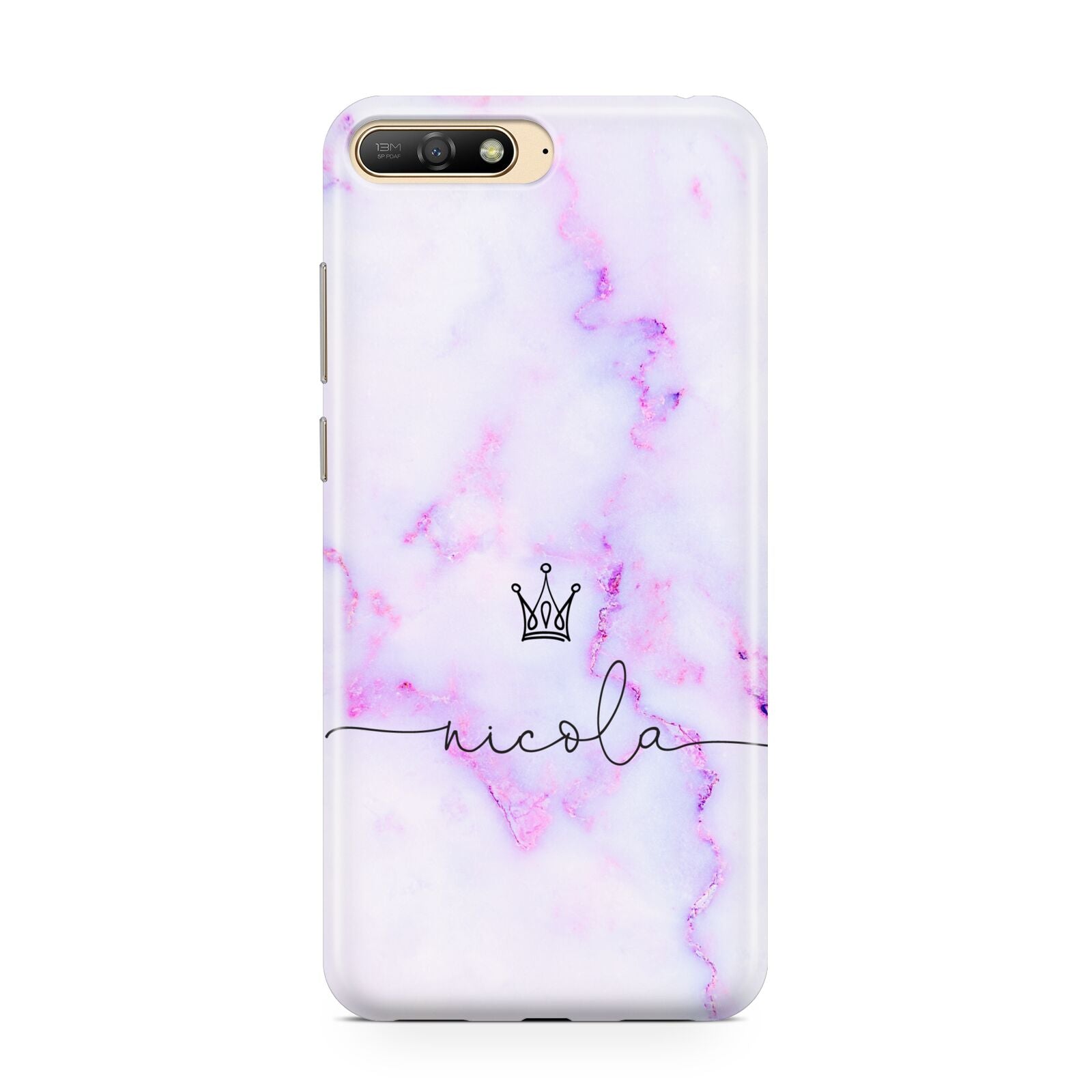 Pale Purple Glitter Marble with Crowned Name Huawei Y6 2018