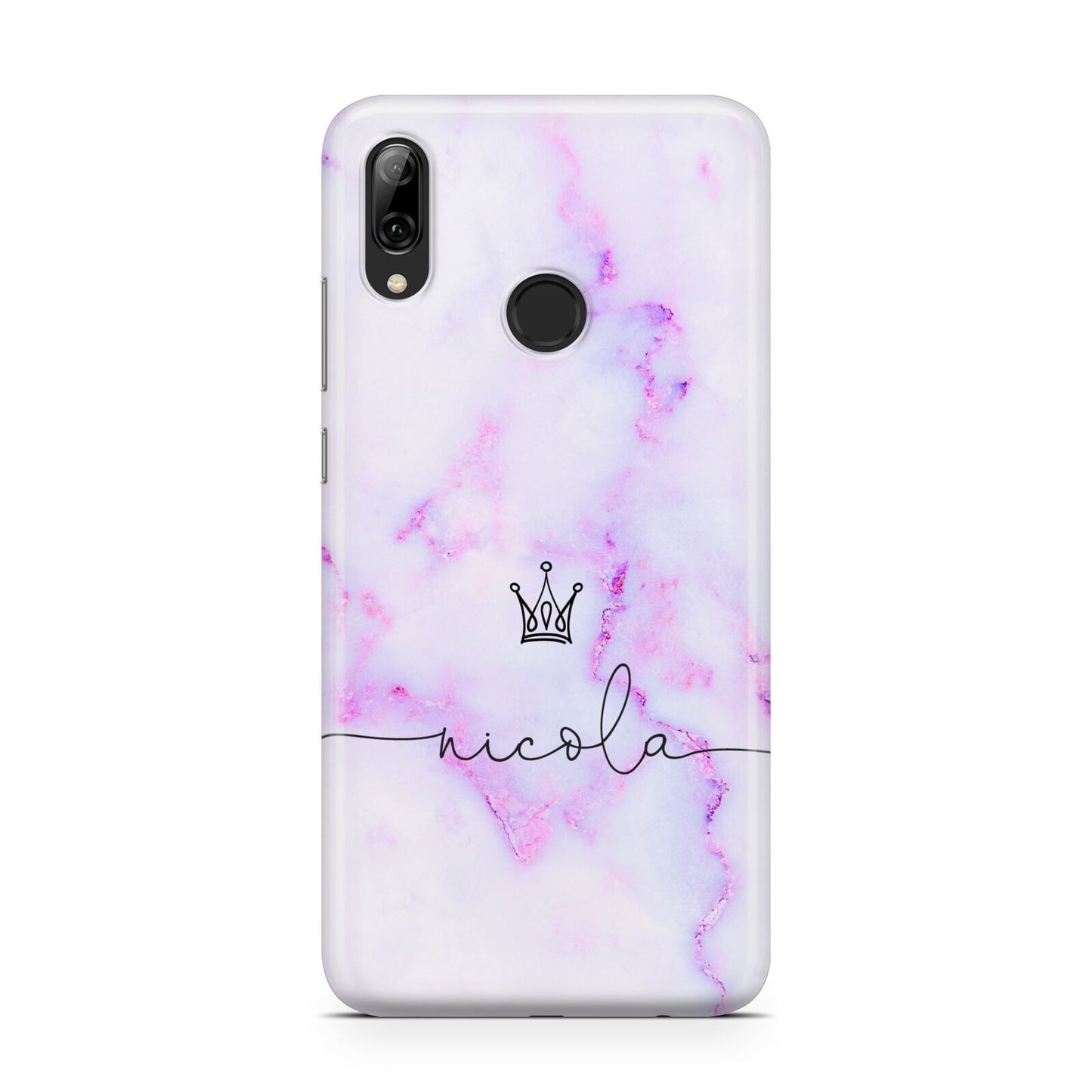 Pale Purple Glitter Marble with Crowned Name Huawei Y7 2019