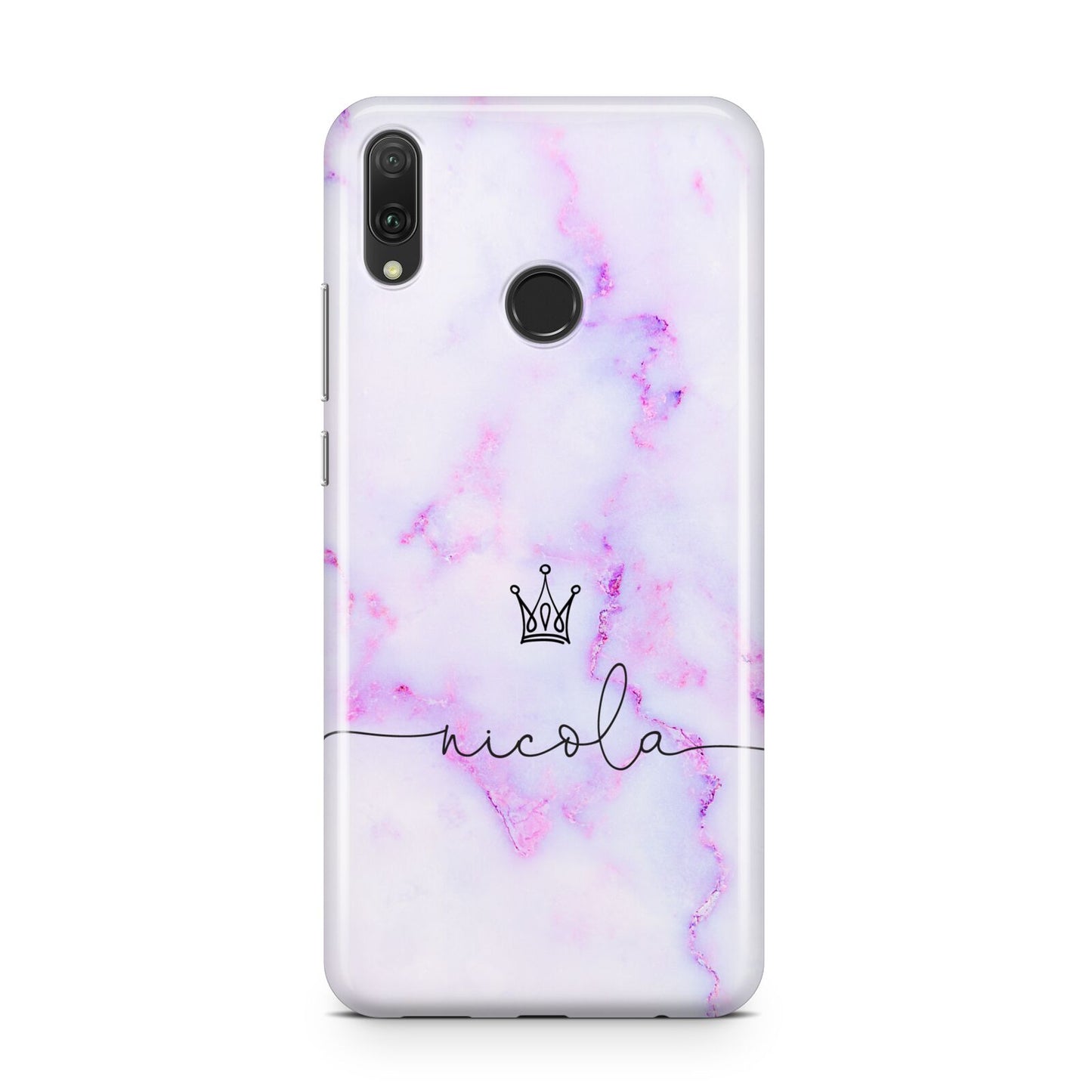 Pale Purple Glitter Marble with Crowned Name Huawei Y9 2019