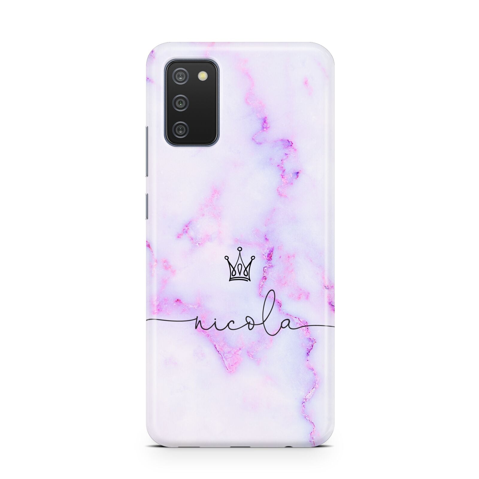 Pale Purple Glitter Marble with Crowned Name Samsung A02s Case