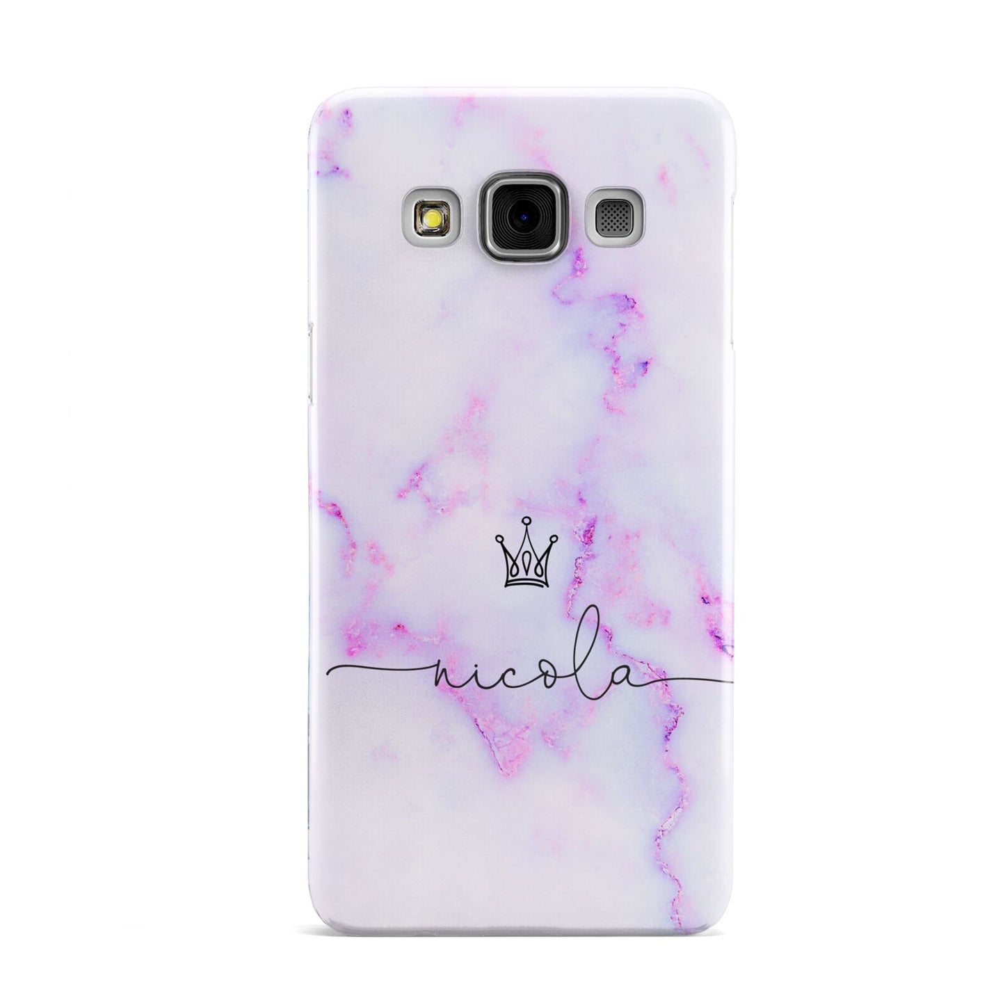 Pale Purple Glitter Marble with Crowned Name Samsung Galaxy A3 Case