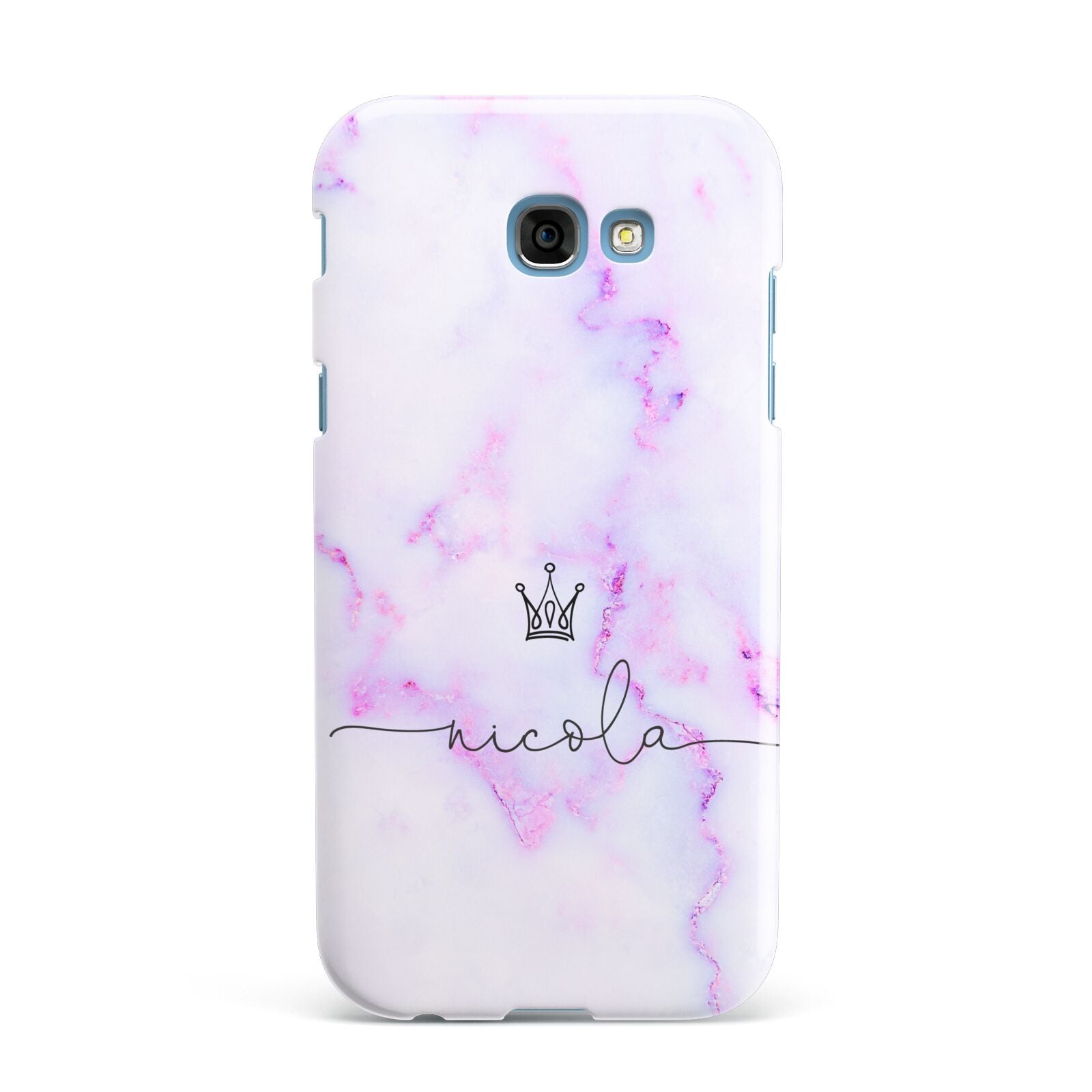 Pale Purple Glitter Marble with Crowned Name Samsung Galaxy A7 2017 Case