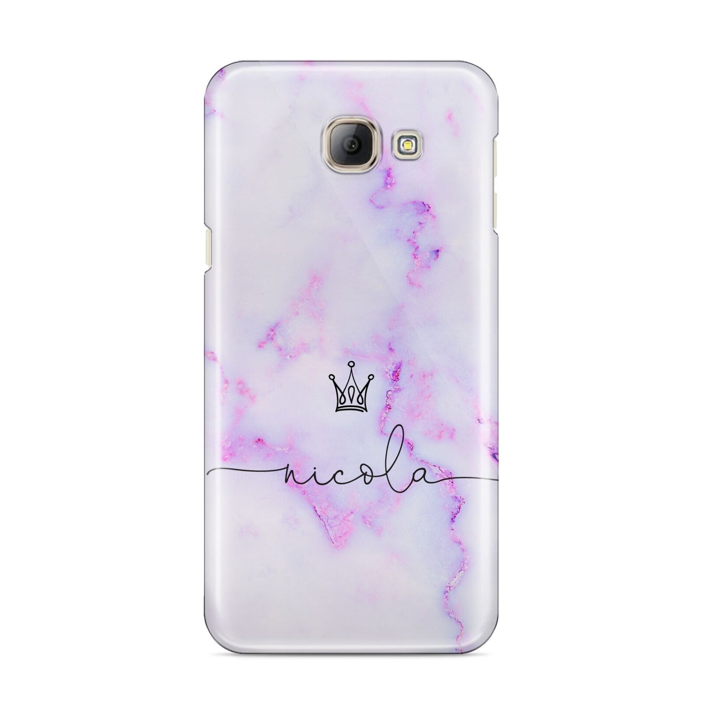 Pale Purple Glitter Marble with Crowned Name Samsung Galaxy A8 2016 Case