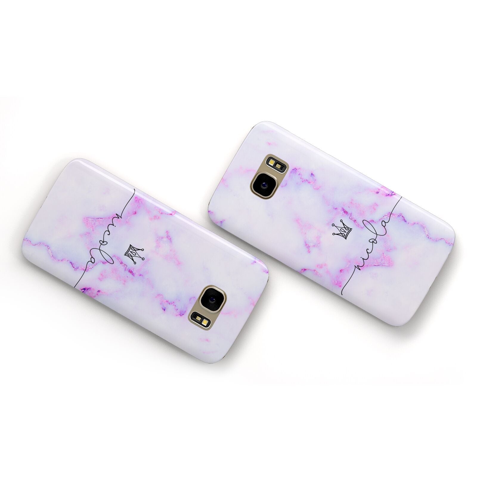 Pale Purple Glitter Marble with Crowned Name Samsung Galaxy Case Flat Overview