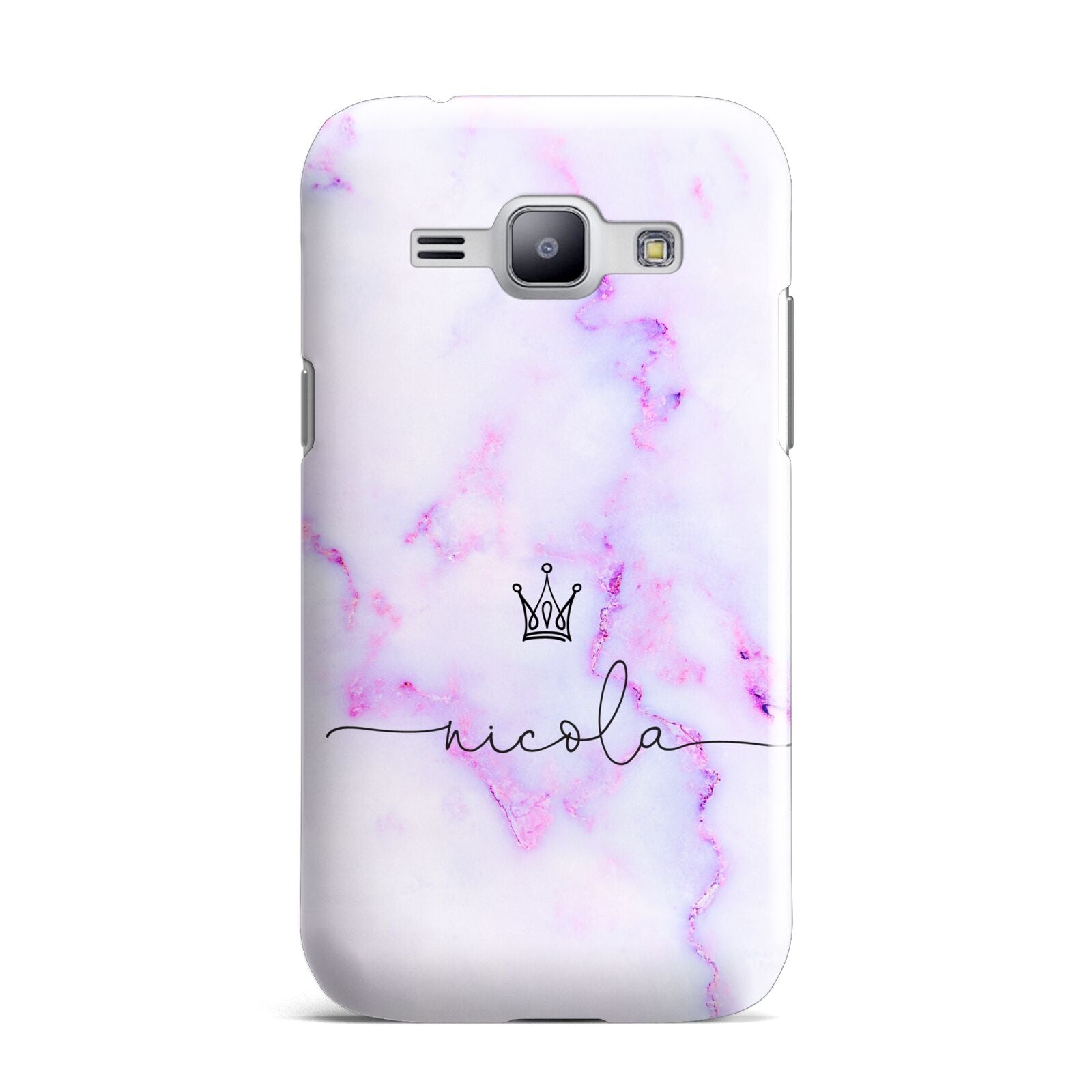 Pale Purple Glitter Marble with Crowned Name Samsung Galaxy J1 2015 Case