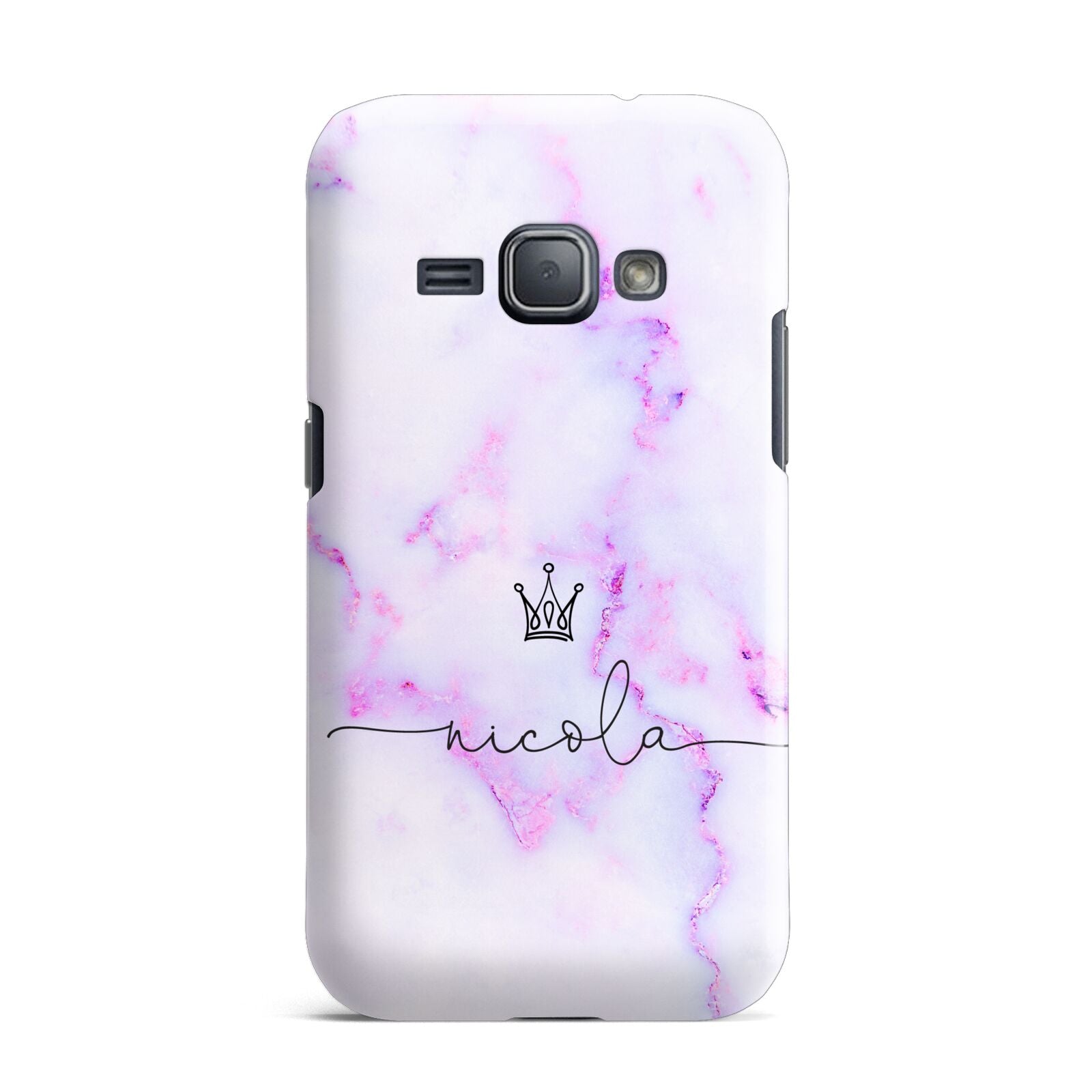 Pale Purple Glitter Marble with Crowned Name Samsung Galaxy J1 2016 Case