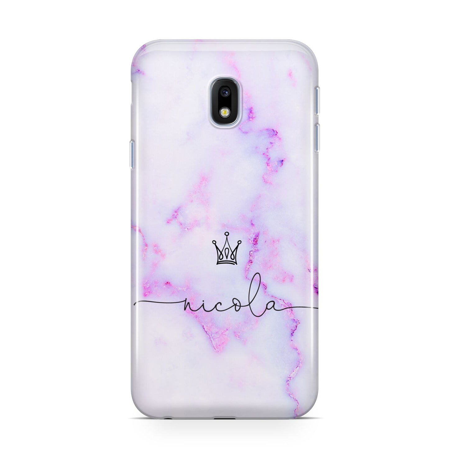 Pale Purple Glitter Marble with Crowned Name Samsung Galaxy J3 2017 Case