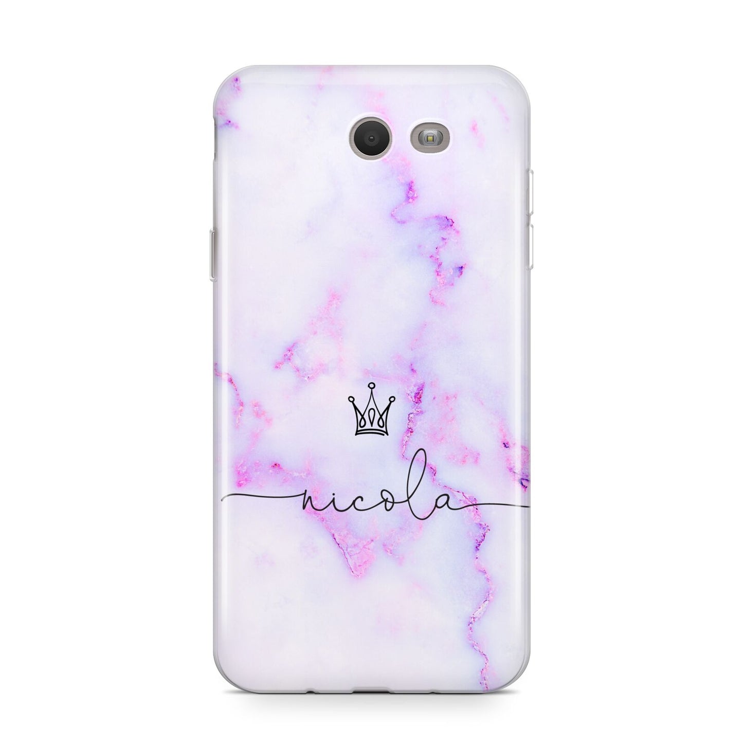 Pale Purple Glitter Marble with Crowned Name Samsung Galaxy J7 2017 Case