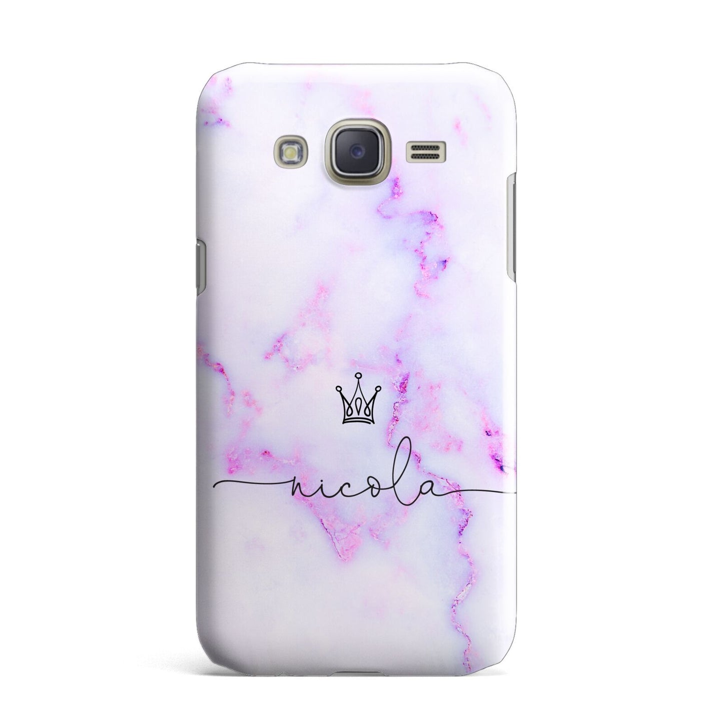 Pale Purple Glitter Marble with Crowned Name Samsung Galaxy J7 Case