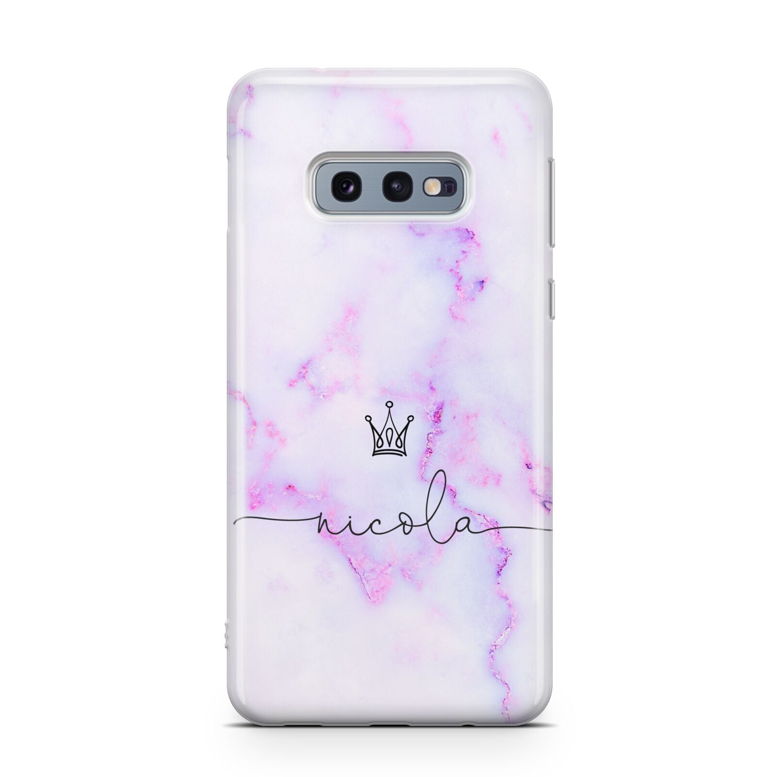 Pale Purple Glitter Marble with Crowned Name Samsung Galaxy S10E Case