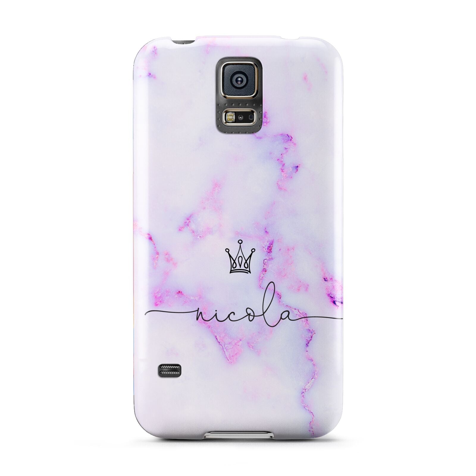 Pale Purple Glitter Marble with Crowned Name Samsung Galaxy S5 Case