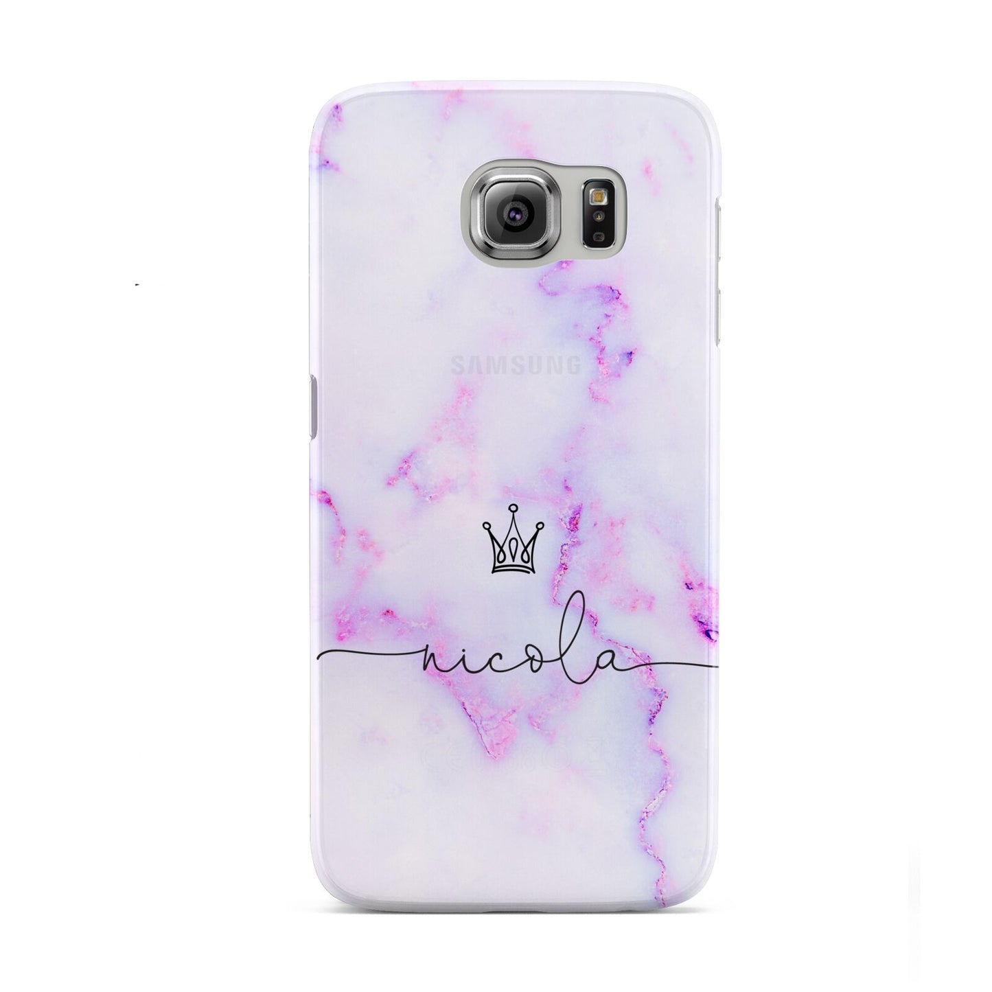 Pale Purple Glitter Marble with Crowned Name Samsung Galaxy S6 Case