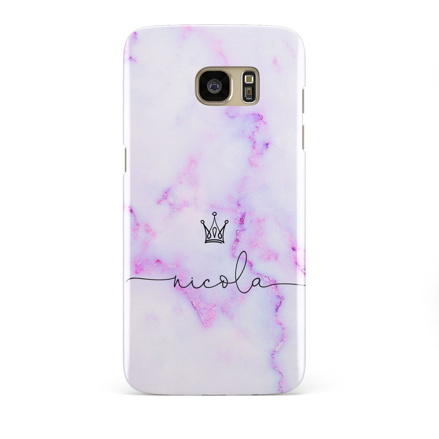 Pale Purple Glitter Marble with Crowned Name Samsung Galaxy S7 Edge Case