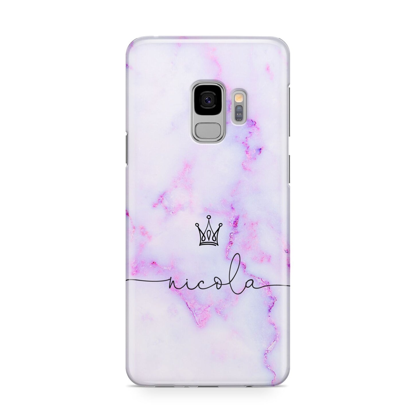 Pale Purple Glitter Marble with Crowned Name Samsung Galaxy S9 Case