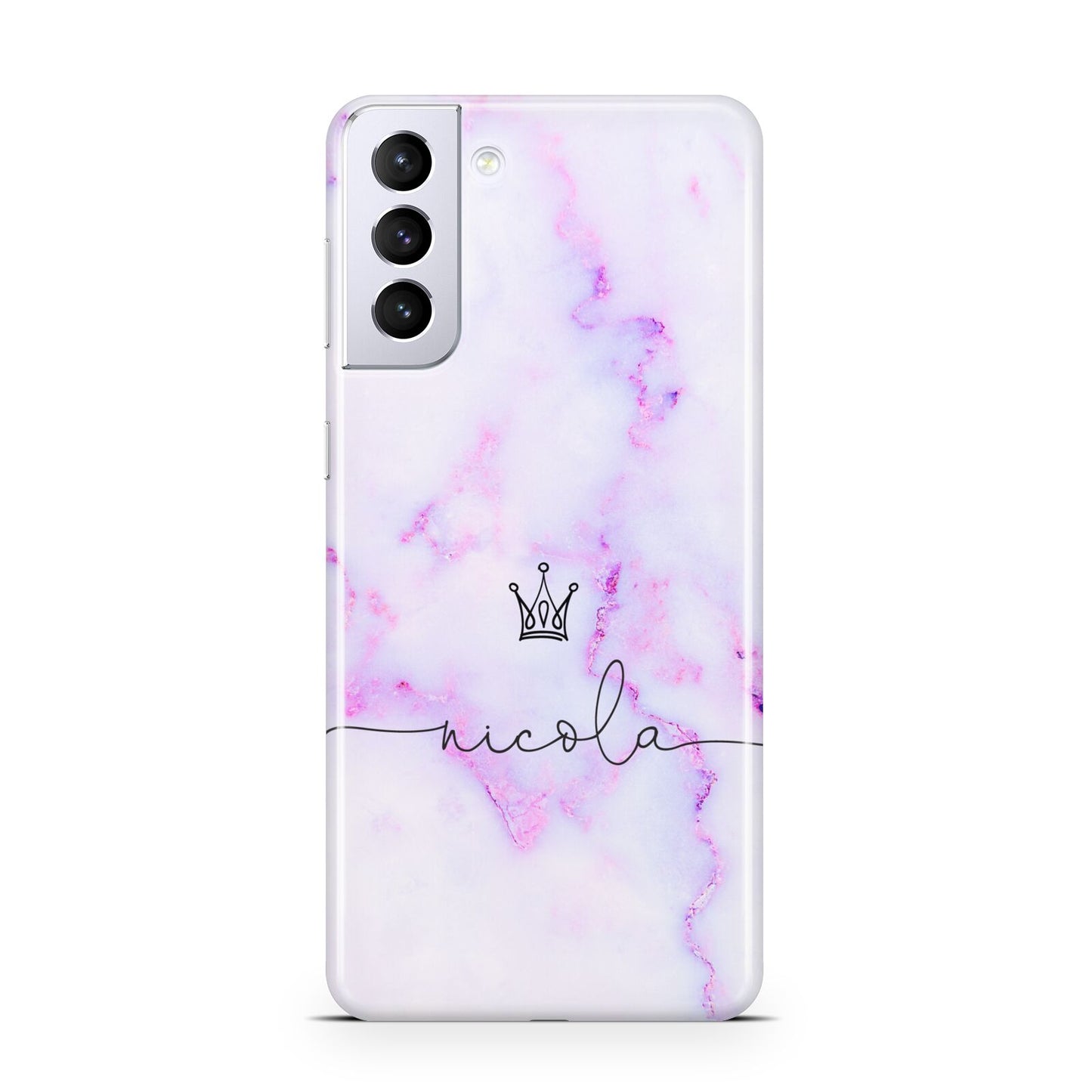 Pale Purple Glitter Marble with Crowned Name Samsung S21 Plus Case