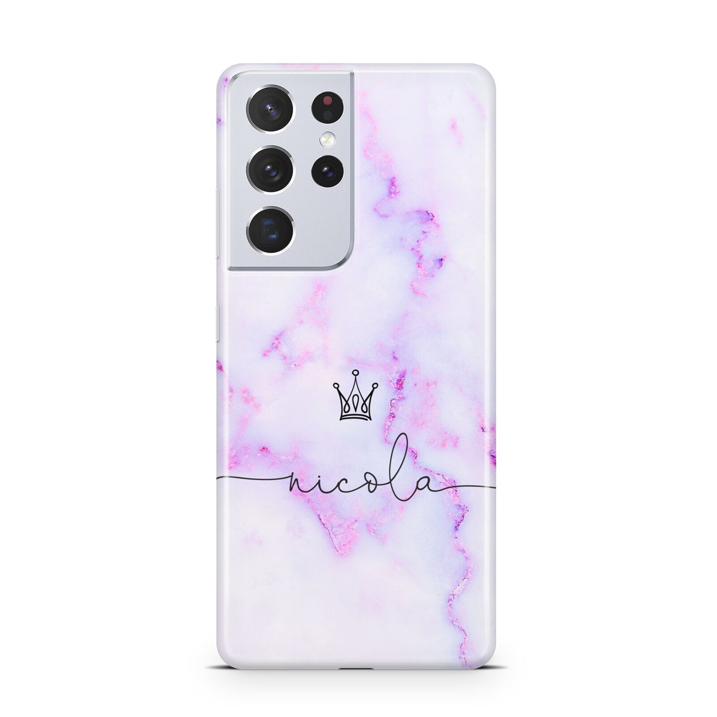 Pale Purple Glitter Marble with Crowned Name Samsung S21 Ultra Case